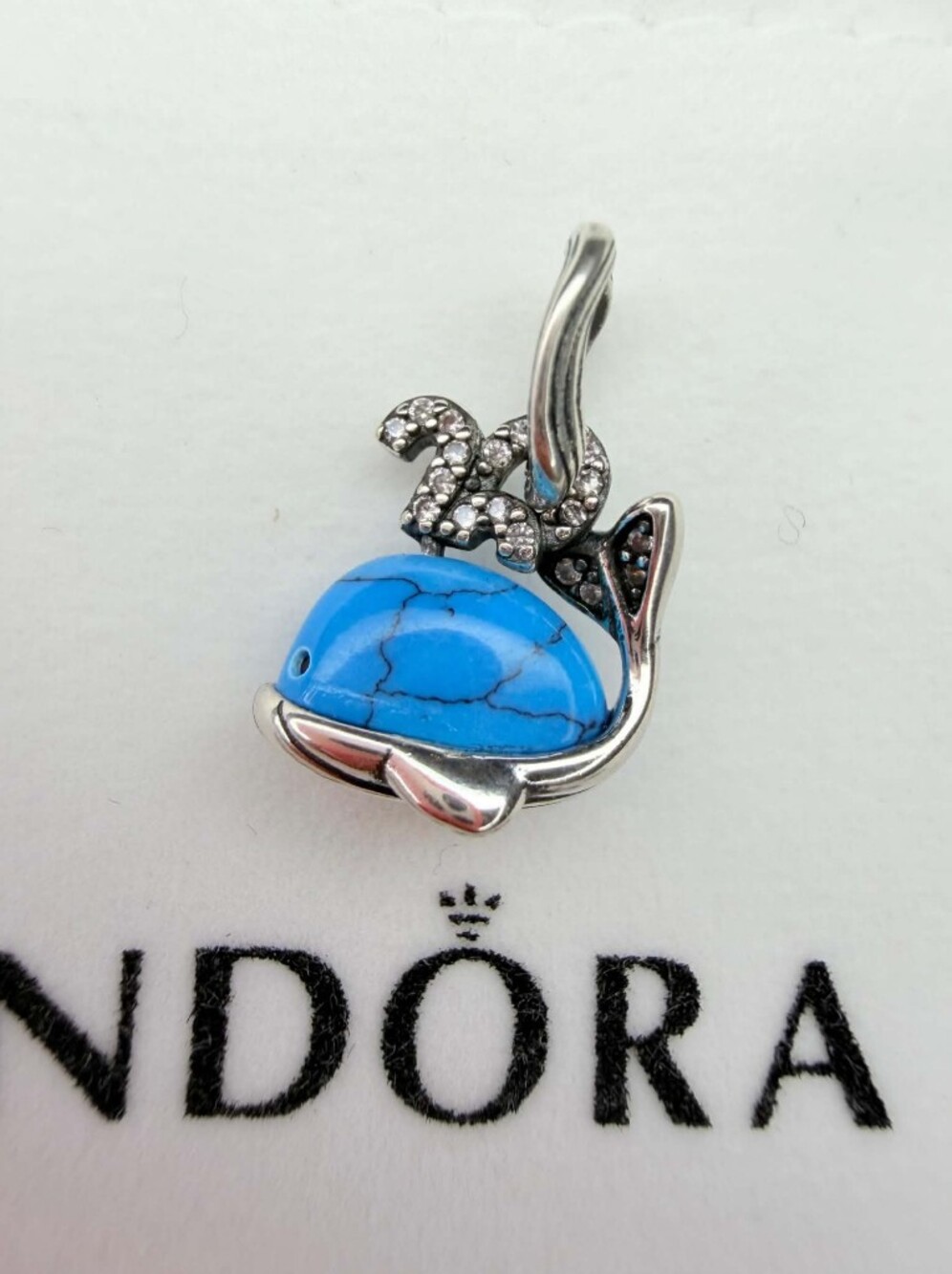 Pandora Silver Brooch with Bright Blue Turquoise Stone and Crystal Accents